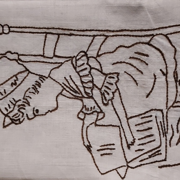 Handmade Embroidered Table Scarfs Women Pictured Black Embrodery - Picture 6 of 10